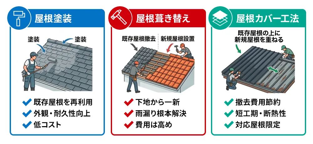 比較一覧表付き!3つの屋根工法をわかりやすく解説